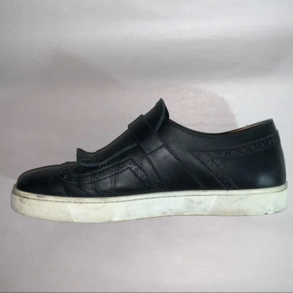 CHRISTIAN LOUBOUTIN size 42 black leather Kiltie Moc style SNEAKERS